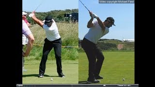 Jon Rahm golf swing  Long Iron faceon amp downtheline July 2017 [upl. by Anekam]