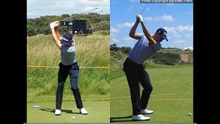 Justin Thomas golf swing  Long Iron faceon amp downtheline July 2017 [upl. by Auqinaj28]